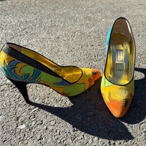 Vintage Gianni Versace Multicolor Women's Leather Heels, original owner SZ 38